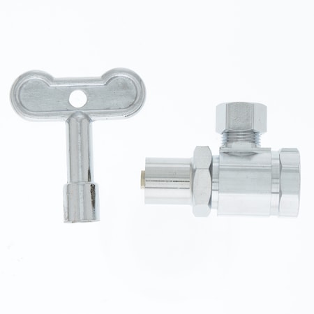 Jones Stephens 1/2" SWTx3/8" OD Chrome Pltd Multi Turn Supply Stop, Angle W/ Loose Key S10408